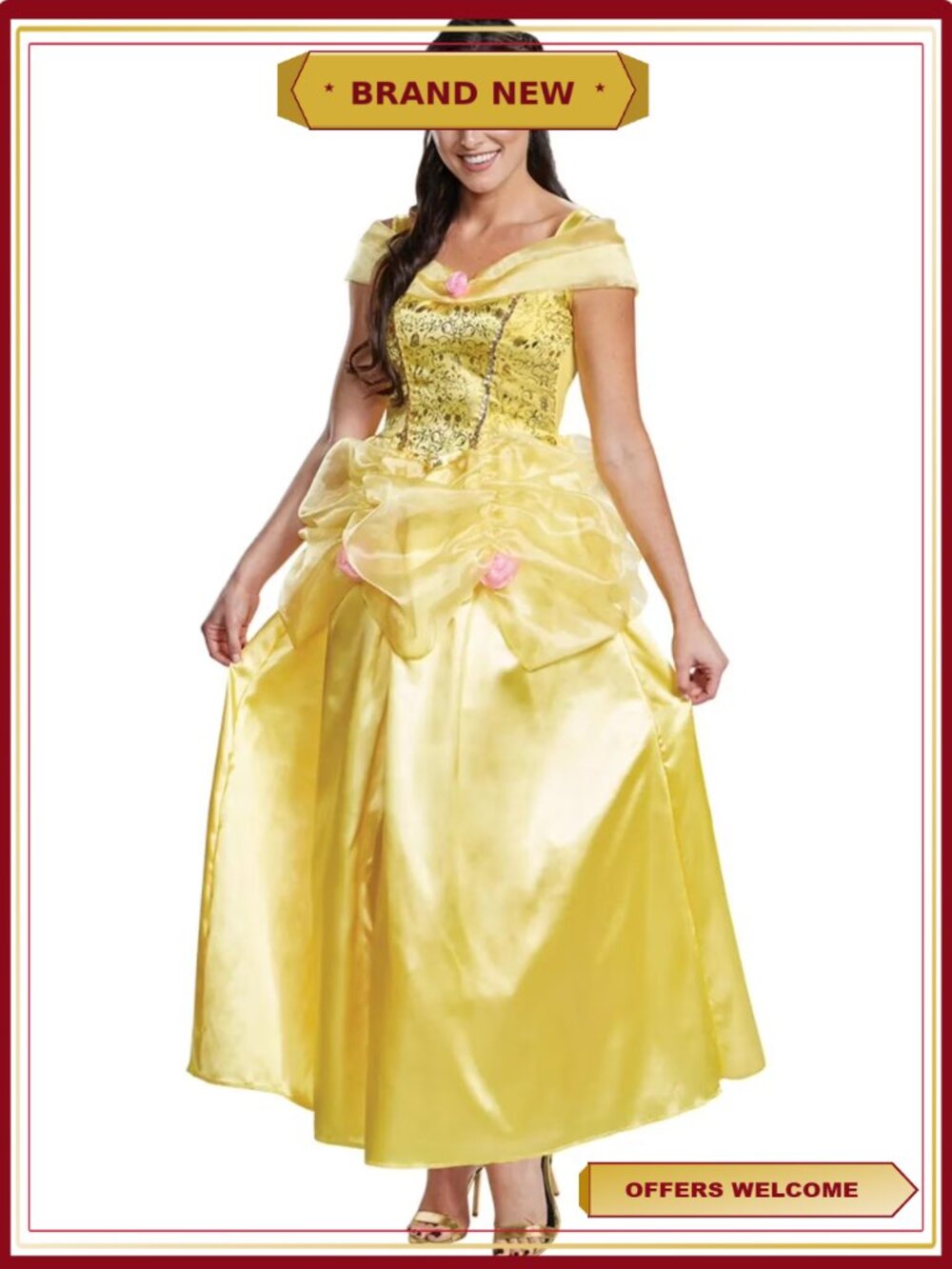 Disney Beauty and the Beast Deluxe Belle Costume Dress XL Yellow Satin